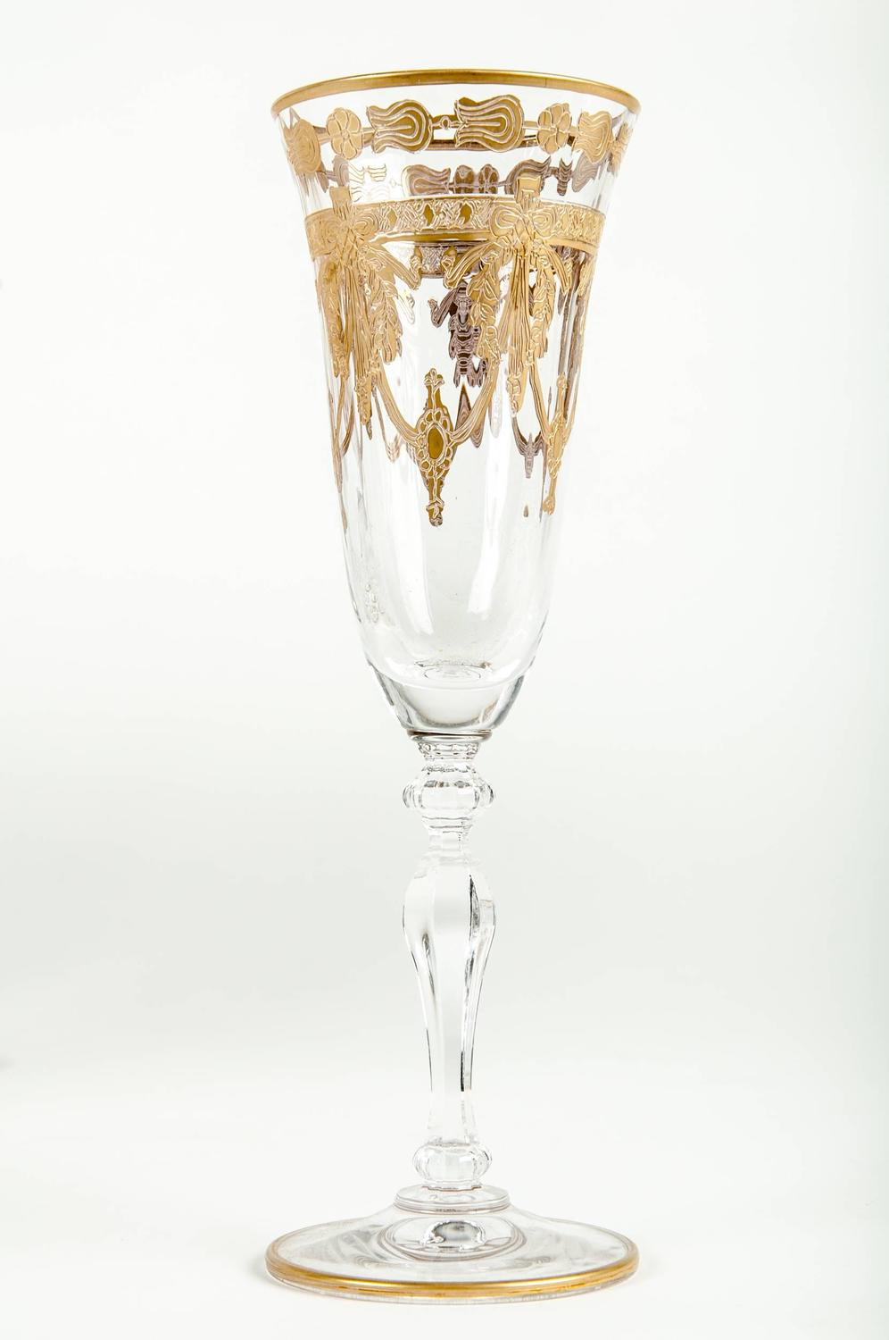 Murano Crystal Champagne Flute with 24Karat Gold Design at 1stdibs