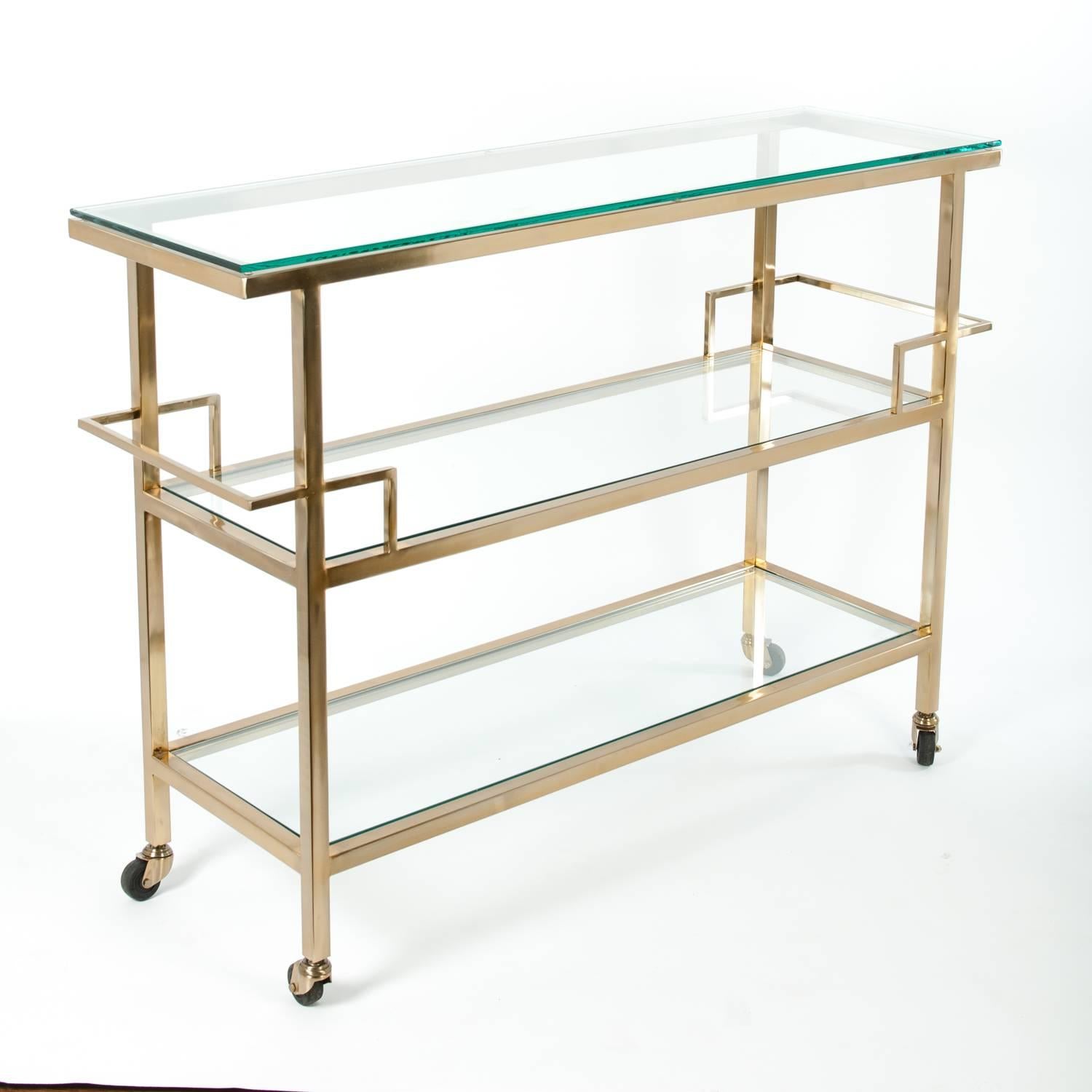 Mid-Century Wheeled Glass Bar Cart 2