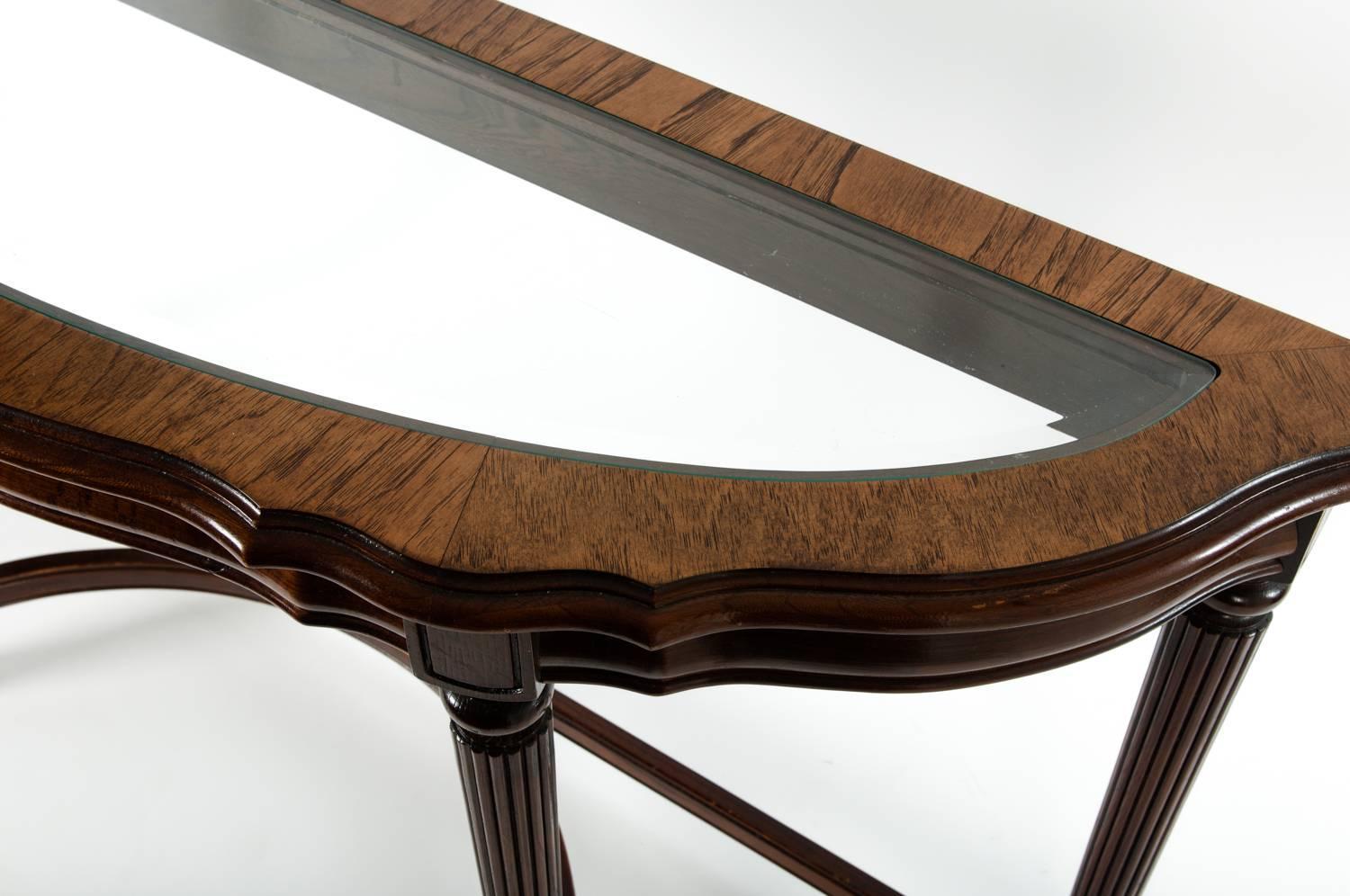 Vintage Glass Top Demilune Console Table For Sale at 1stdibs