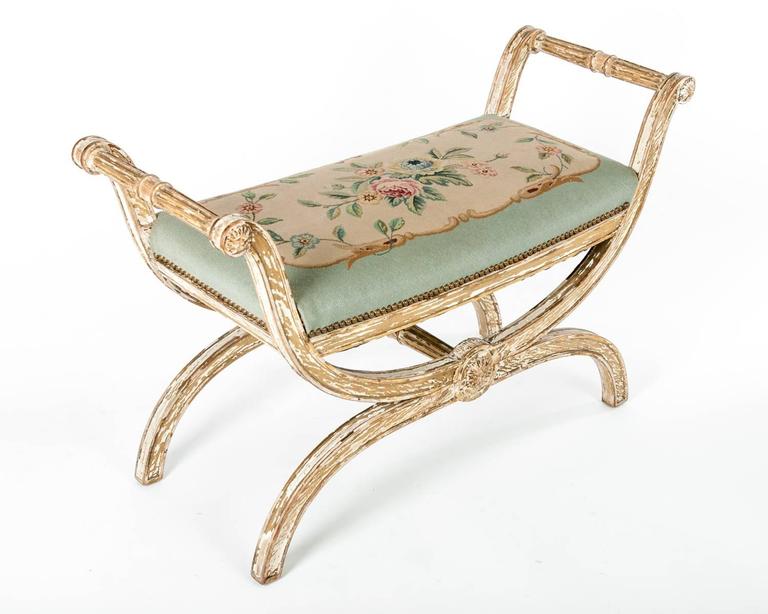 Vintage French Needlepoint Bench For Sale at 1stDibs