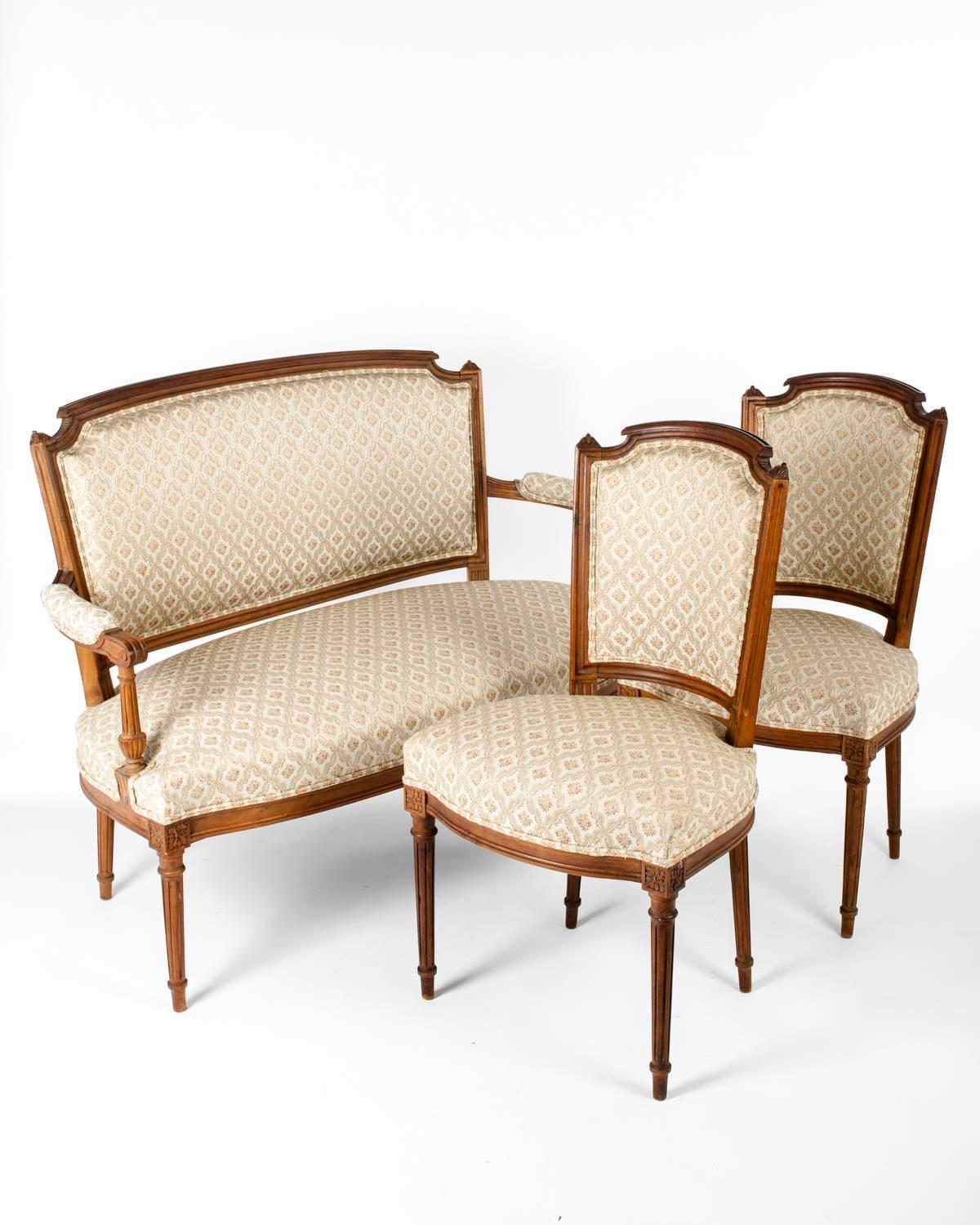 Early 20th Century Vintage French Settee with Two Chairs