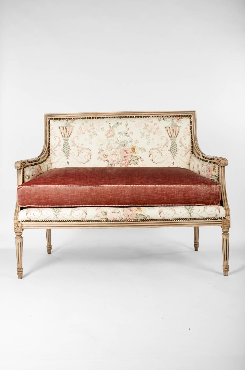 Vintage French Settee with Down Cushion In Excellent Condition In Tarry Town, NY