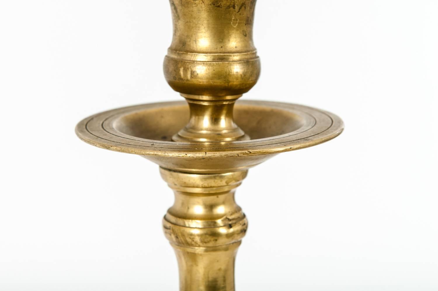 Vintage Pair of Solid Brass Candlestick Lamps at 1stdibs