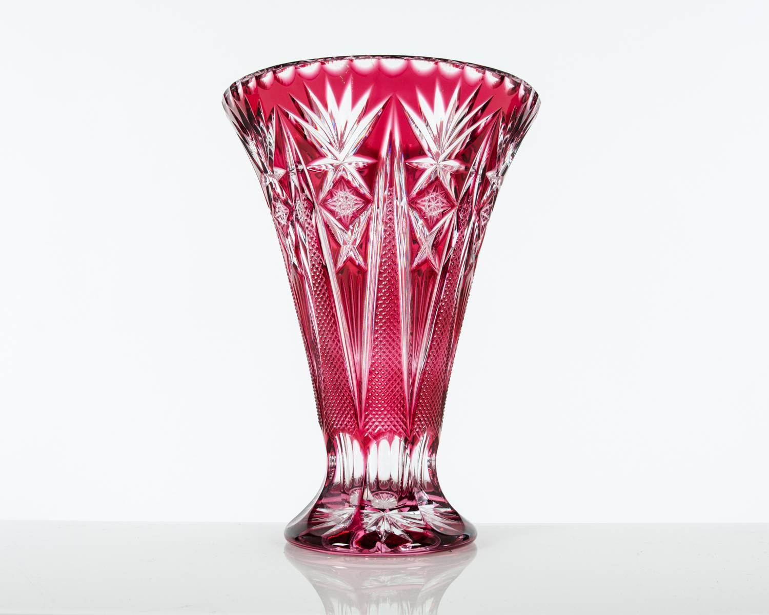 Early 20th Century Vintage Cranberry Crystal Cut Vase