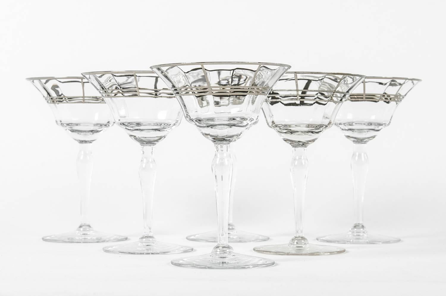 Mid-20th Century Vintage Art Deco Martini Set of Six Glasses
