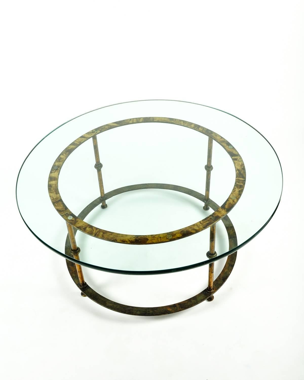 Italian Mid-Century Round Brass Table with Glass Top