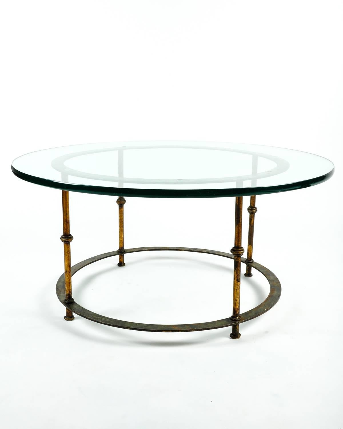 Mid-Century Round Brass Table with Glass Top In Excellent Condition In Tarry Town, NY