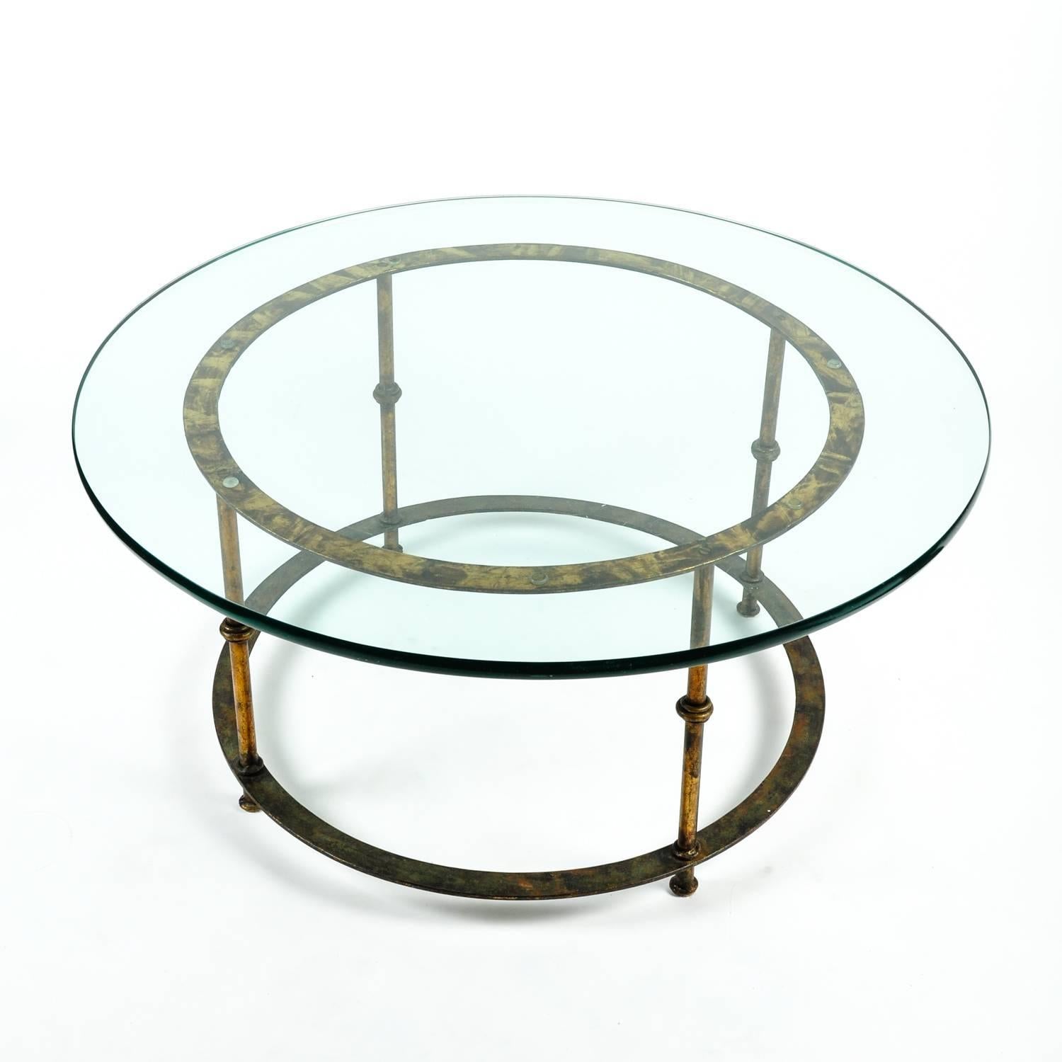 Mid-20th Century Mid-Century Round Brass Table with Glass Top