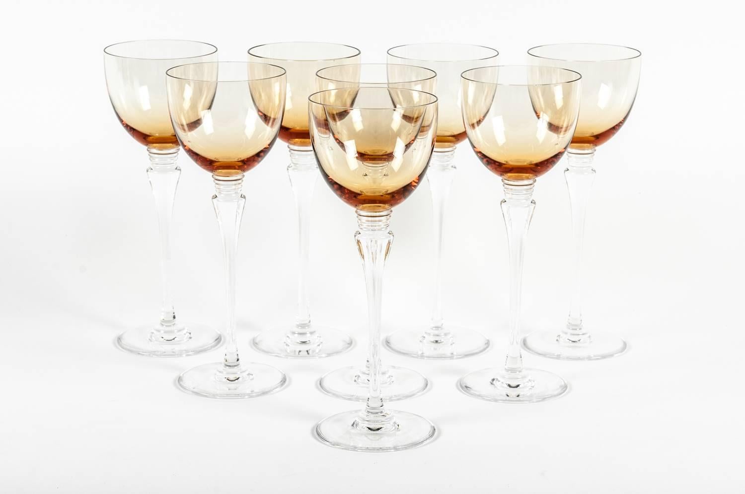 Crystal Vintage Saint Louis Amber Set of Eight Glasses