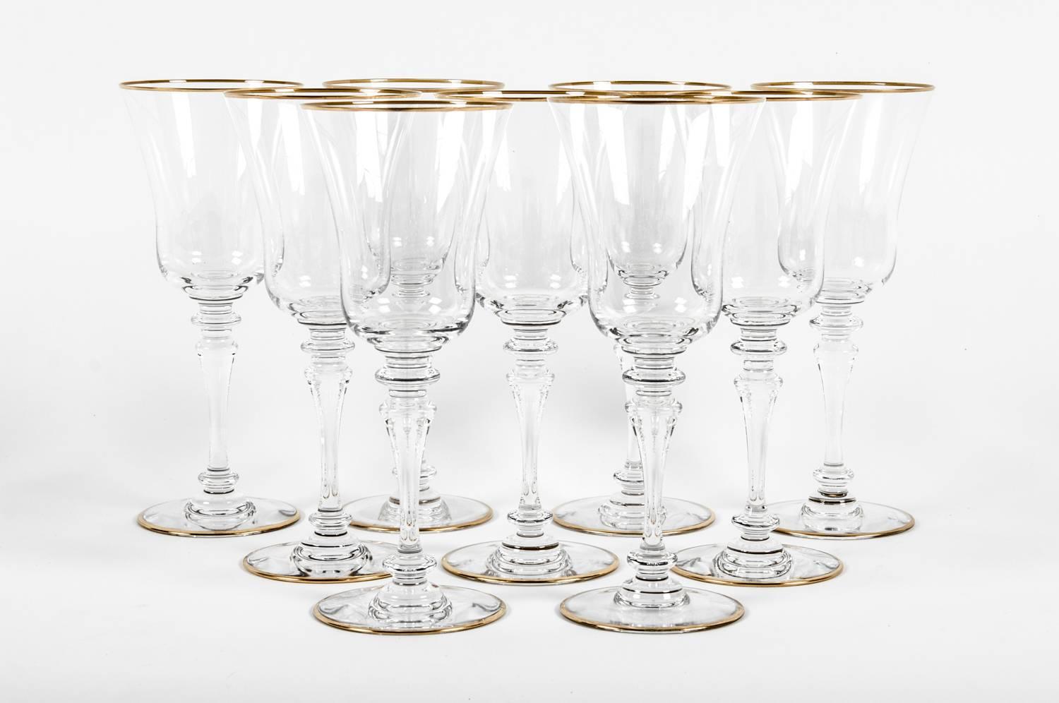 Vintage set of nine baccarat wine water drinking glassware. Excellent condition, each glass measures 7.5 inches high x 3 inches top diameter.