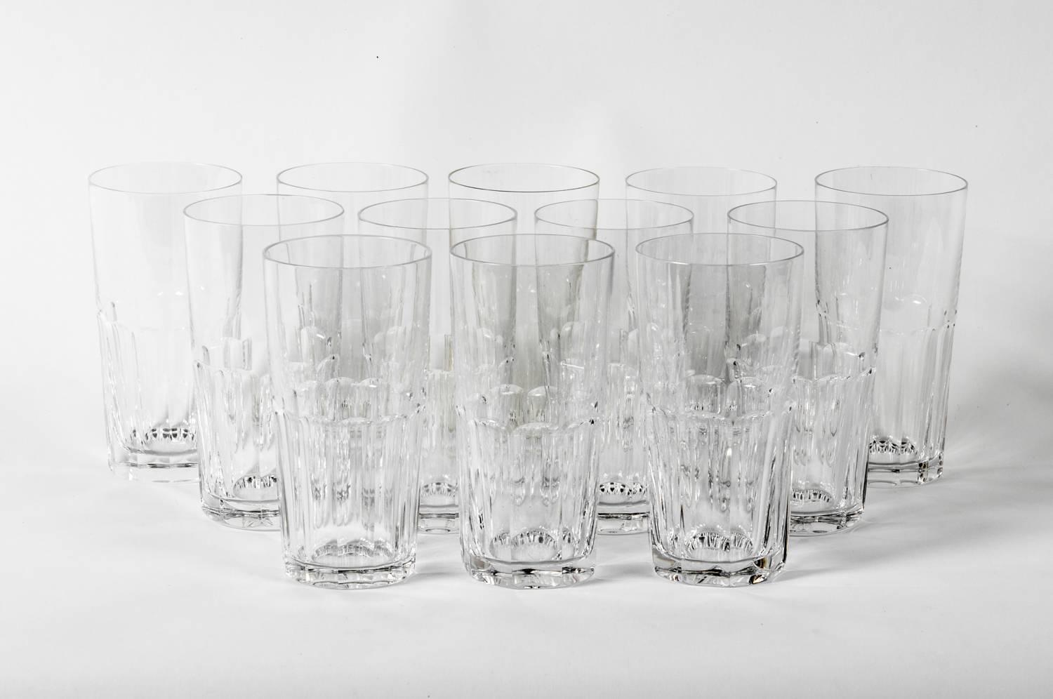 Vintage Saint Louis crystal set of 12 high ball glasses. Excellent condition. Each glass measure 5.5 inches high x 3 inches top diameter.