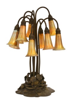 Antique Tiffany Studios New York Ten-Light "Lily" Favrile Glass Table Lamp
