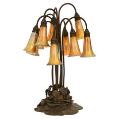 Antique Tiffany Studios New York Ten-Light "Lily" Favrile Glass Table Lamp