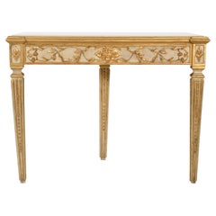 Italian Painted Giltwood Marble-Top Console / Entry Table Italian, Early to Mid-