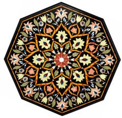 Antique Large Octagonal Italian Pietra Dura Floral Mosaic Inlay Table