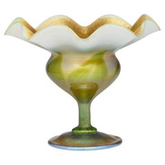 Antique Tiffany Studios Pulled Feather Ruffled Design Favrile Glass Vase/Compote