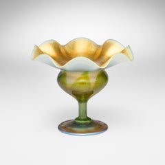 Antique Tiffany Studios Pulled Feather Ruffled Design Favrile Glass Vase/Compote