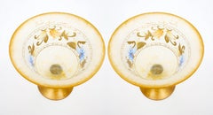 Pair of Mid-Century Modern Italian Venetian Art Glass Gilt & Painted Compotes