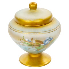 Mid-Century Modern Italian Venetian Art Glass Gilt & Painted Covered Jar