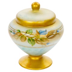Mid-Century Modern Italian Venetian Art Glass Gilt & Painted Covered Jar