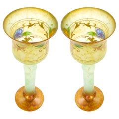 Paar vergoldete und bemalte Kerzenhalter aus italienischem venezianischem Kunstglas im Mid-Century-Modern-Stil