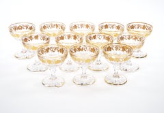 Val Saint Lambert Set of 12 Gilt Gold-Decorated Champagne Coupe Glass Service