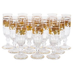 Val Saint Lambert Set of 12 Gilt Gold-Decorated Tableware Flute Service