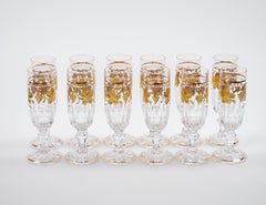 Val Saint Lambert Set of 12 Gilt Gold-Decorated Tableware Flute Service