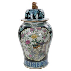 Large 19th Century Chinese Export Hand-Painted Enameled Lidded Decorative Urn