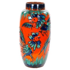 Large Mid-Century Scheurich Ceramic Vase in Burnt Orange and Green, West Germany