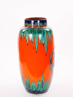 Large Mid-Century Scheurich Ceramic Vase in Burnt Orange and Green, West Germany