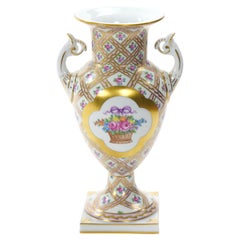 German Dresden Porcelain Painted & Gilt-Decorated Urn-Shape Decorative Vase
