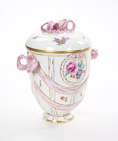 KPM Porcelain Covered Centerpiece Vase / Ribbon Decoration, Germany, Circa 1960