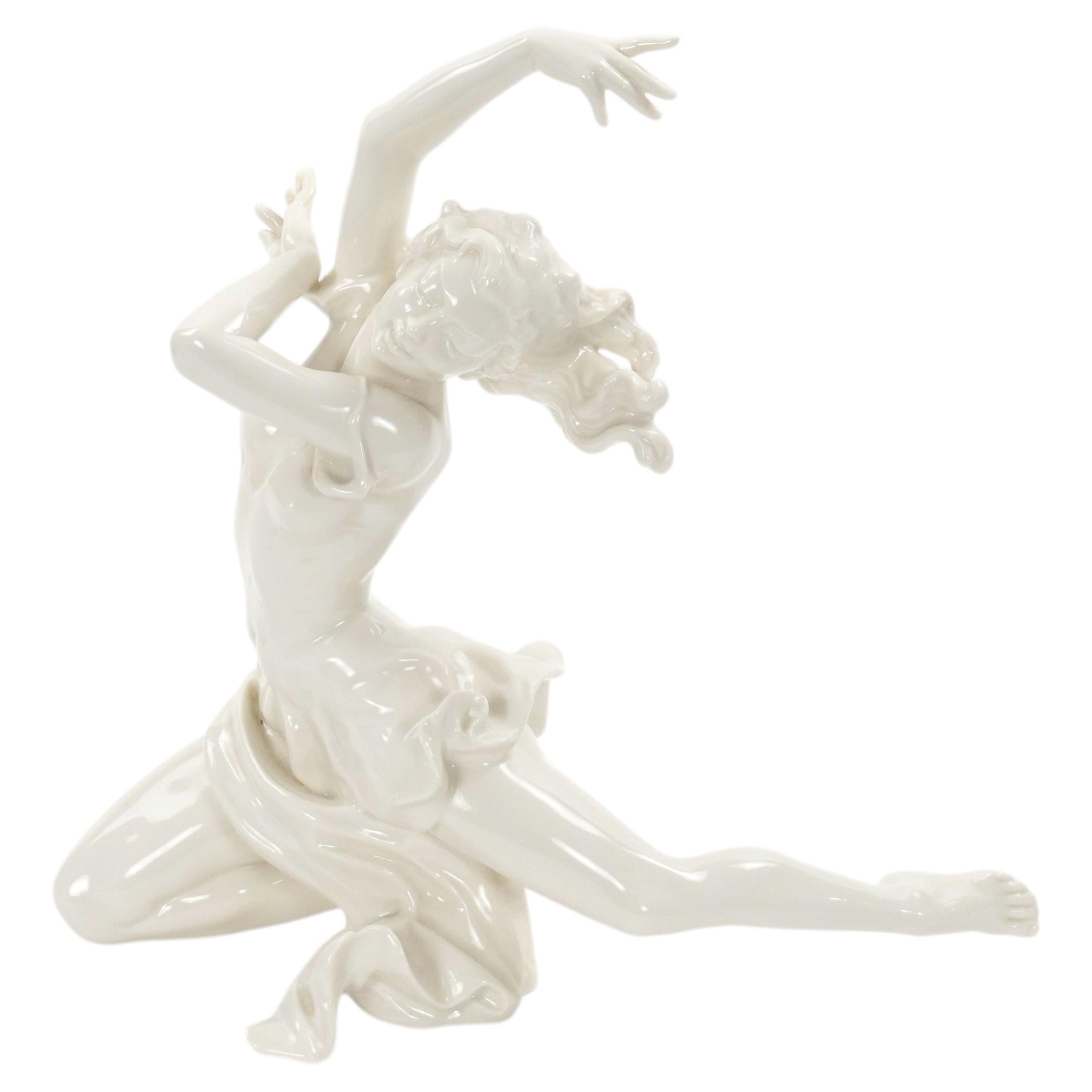 Art Deco German White Glazed Porcelain Dancing Figure, Circa 1920s