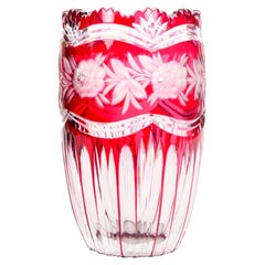 Val Saint Lambert Cut & Etched Glass Vase with Floral and Foliate Decoration