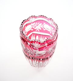 Val Saint Lambert Cut & Etched Glass Vase with Floral and Foliate Decoration