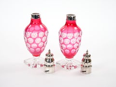 Val Saint Lambert Pink Glass Bottles with Diamond-Cut & Etched Decoration