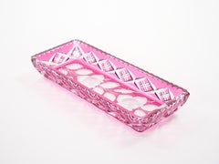 Mid-Century Modern Val Saint Lambert Pink Crystal Cut and Etched Vanity Tray