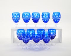 Großes Wein- und Wasserservice-Set aus kobaltblauem Kristall von Val Saint Lambert für 12 Personen