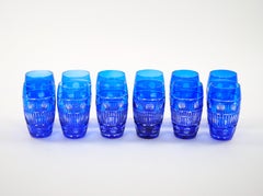 Val Saint Lambert Cobalt Blue Tableware Crystal Water, Service For 12 People