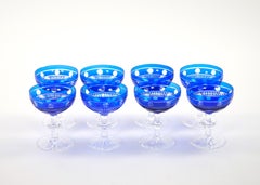Val Saint Lambert Cobalt Crystal Champagne Coupe Glass, Service For 8 People