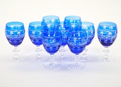 Val Saint Lambert – Kristallgläser in Kobaltblau für Wein und Wasser, Service für 9 Personen