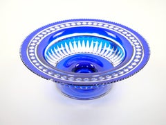 Mid-Century Modern Val Saint Lambert Cobalt Blue Diamond-Cut Crystal Centerpiece