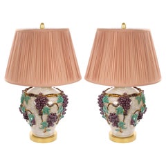 Mid-Century Modern Italian Glazed Ceramic Grape and Vine Table Lamps –Pair