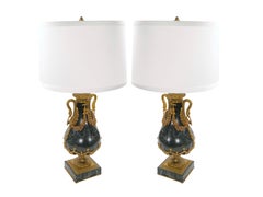 Italian 19th Century Green Marble and Gilt Bronze Louis XVI Style Urn-Form Lamps