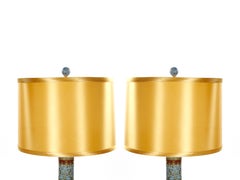 Mid-Century Modern Italian Blue Tapestry-Design Porcelain Table Lamps – Pair