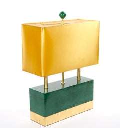 Lampes de table de style Art déco italien « Mid-Century Modern », en jade vert foncé et laiton