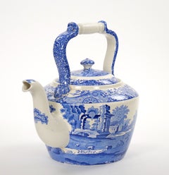 Oversized Italian Blue and White Porcelain Tea or Coffee Pot