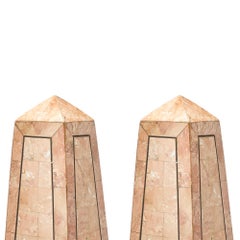 Large Pair of Mid-20th Century Pink Salmon Tessellated Stone Obelisks