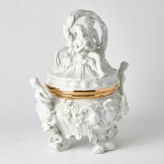 Antique Belgian Porcelain Covered Centerpiece /Mermaid, Dolphin and Shell Motifs